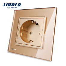 Livolo EU Standard Gold Glass Glass Panel 16A Tomas de corriente Toma de pared VL-C7C1EU-13